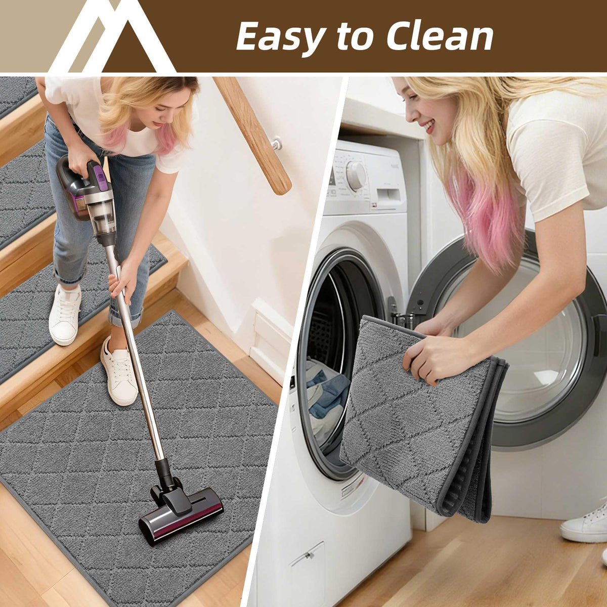 COSY HOMEER washable stair mats resist shedding and color fade.