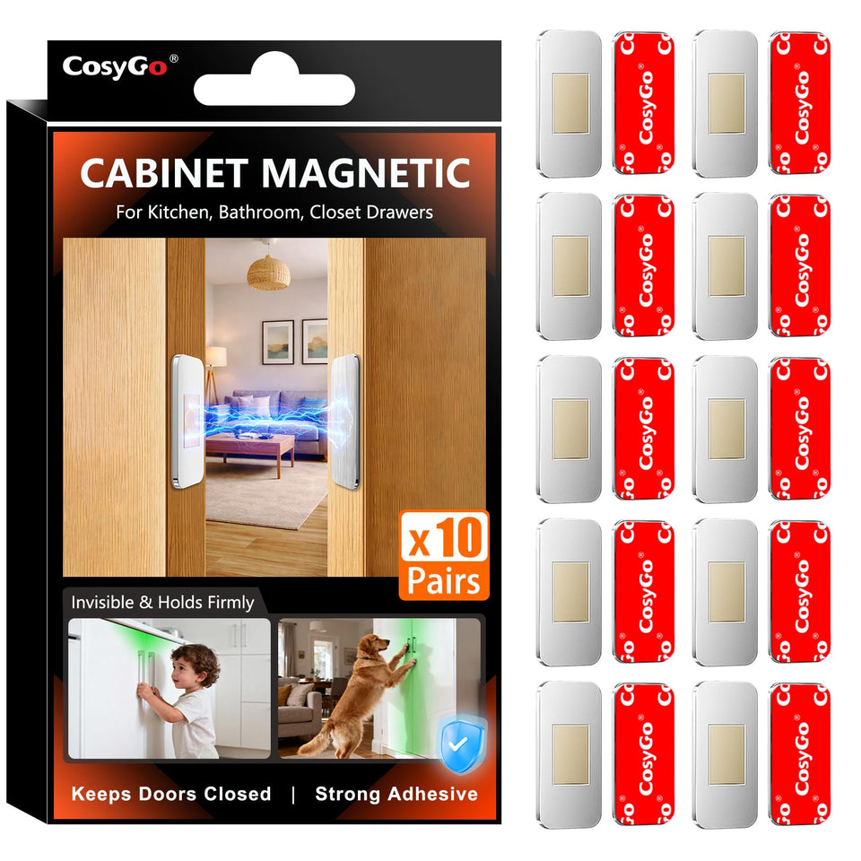 CosyGo 10-set magnetic cabinet catches front view showing a secure, slim profile.