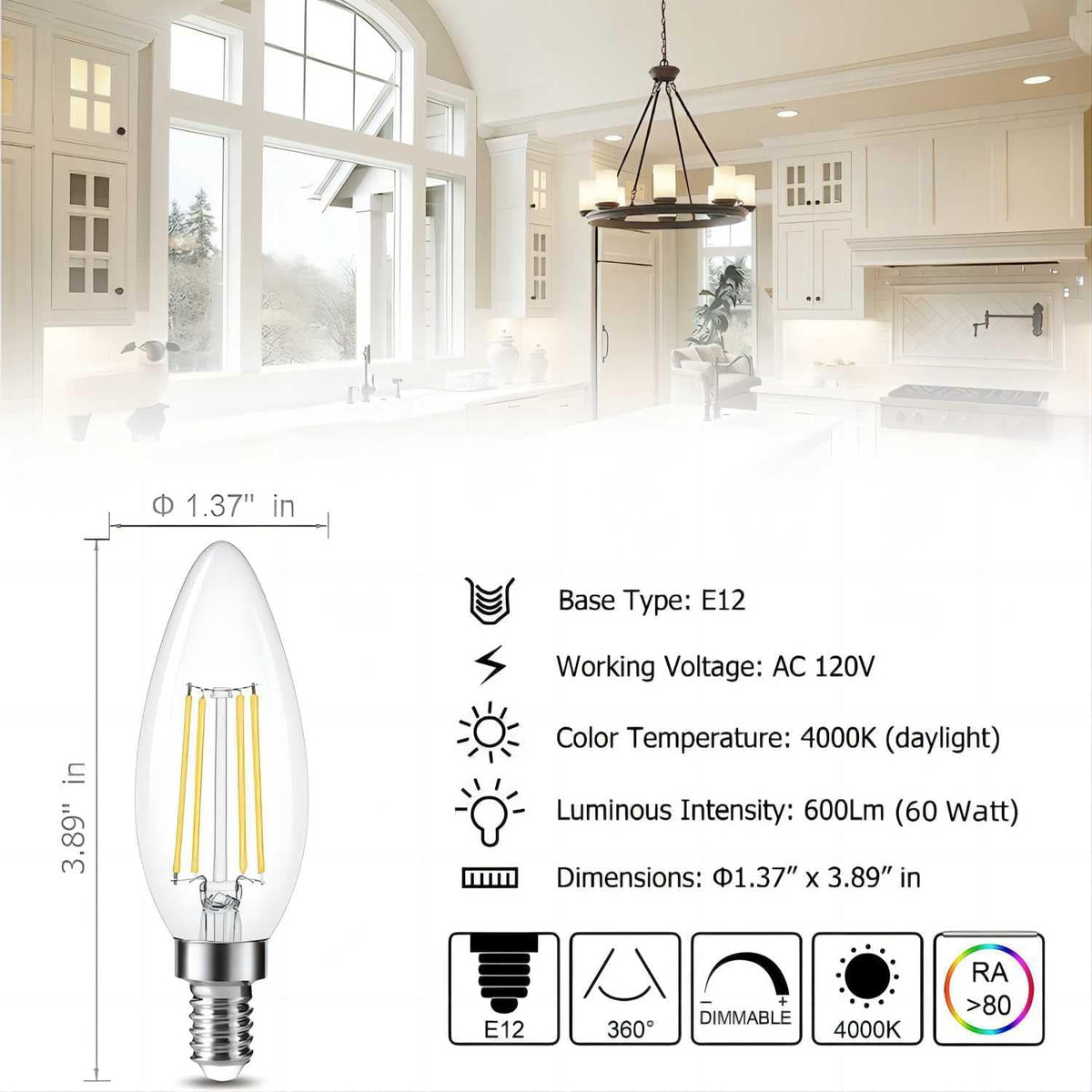 Cotanic B11 candle shape LED bulb in clear glass providing 600 lumens