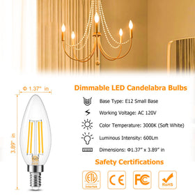 Cotanic dimmable candle bulbs 3000K ideal for chandeliers
