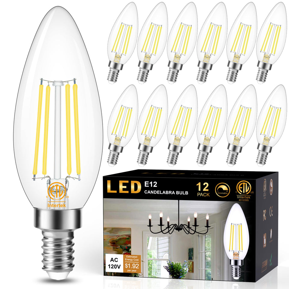 Cotanic dimmable E12 LED candle bulb with clear glass in daylight for chandeliers
