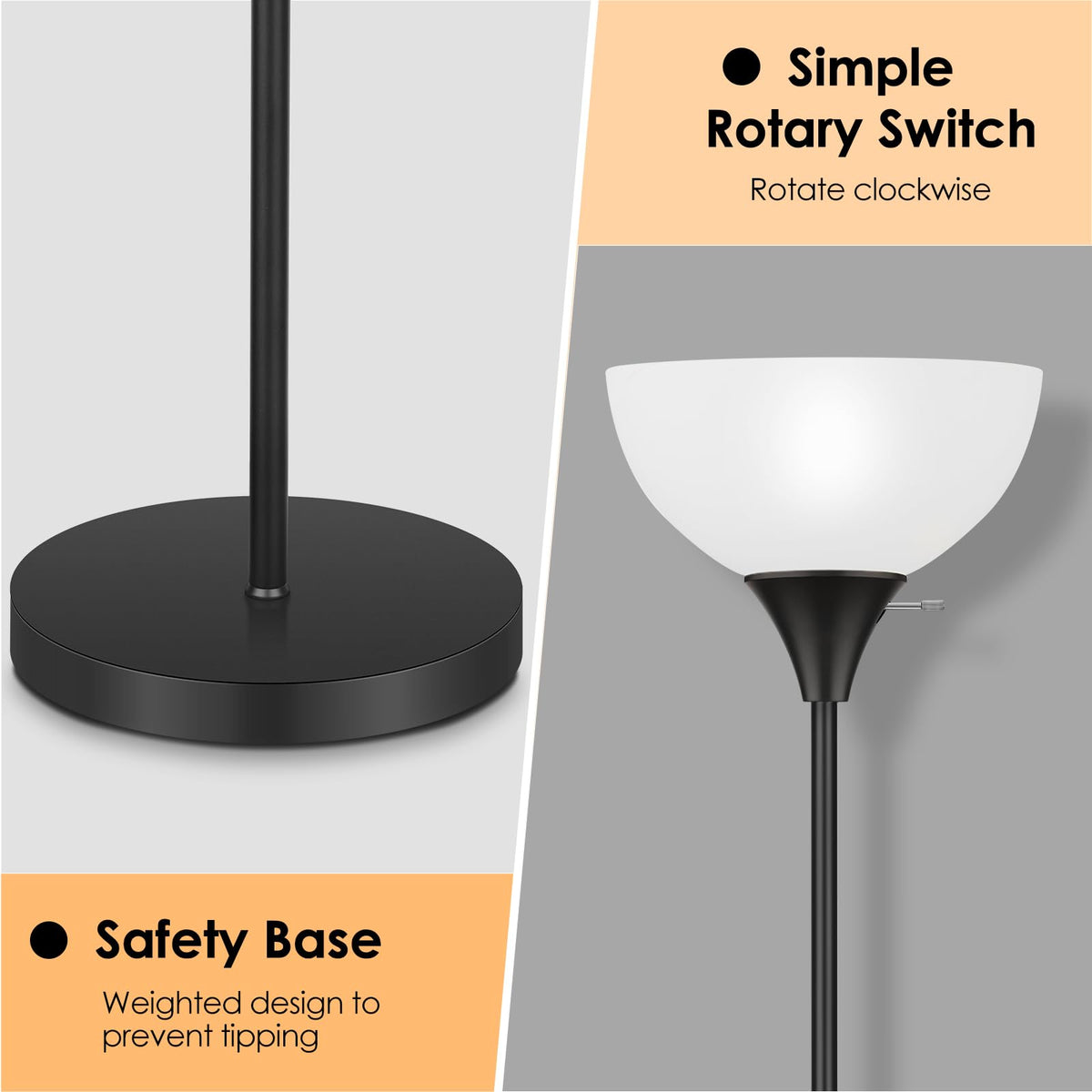 Coucrek floor lamp rotary switch control allows easy on/off with a simple twist.