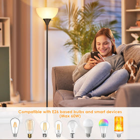 Coucrek floor lamp compatible with smart plugs and bulbs for convenient automation.