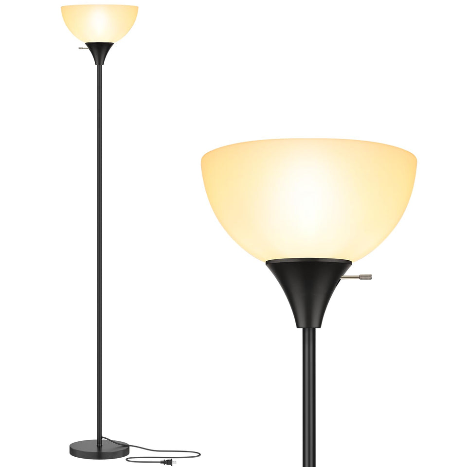 Coucrek floor lamp torchiere in black provides warm glow to brighten living rooms.