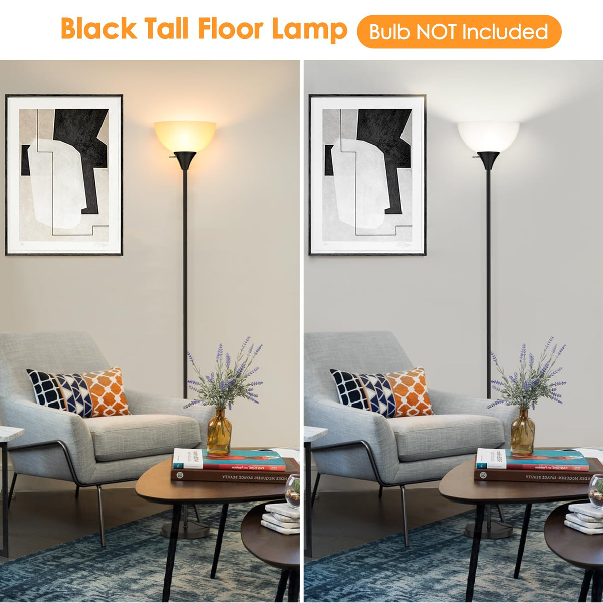 Coucrek floor lamp with white plastic shade offers soft, diffused light for cozy spaces.