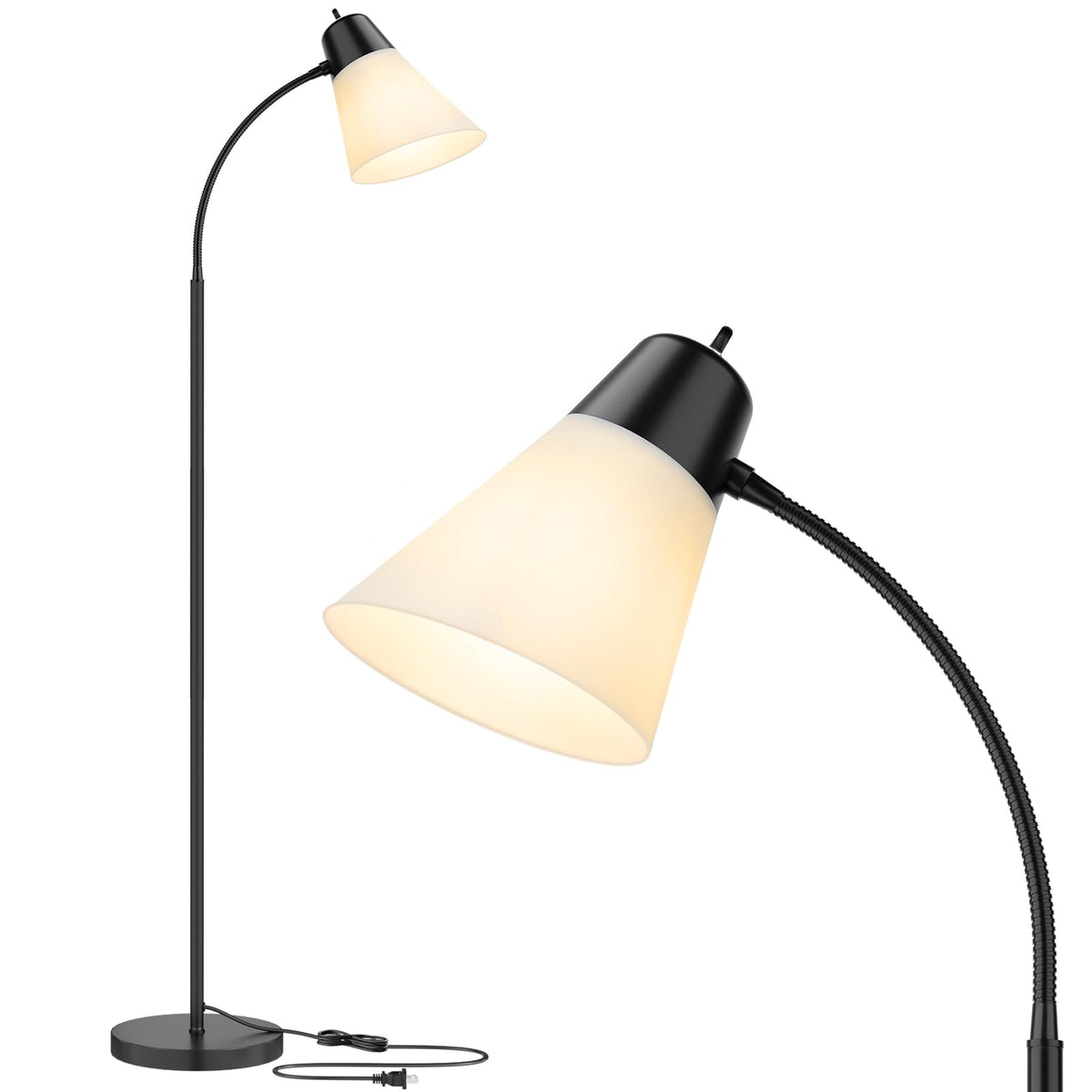 Coucrek floor lamp with white shade for calm, even living room lighting.