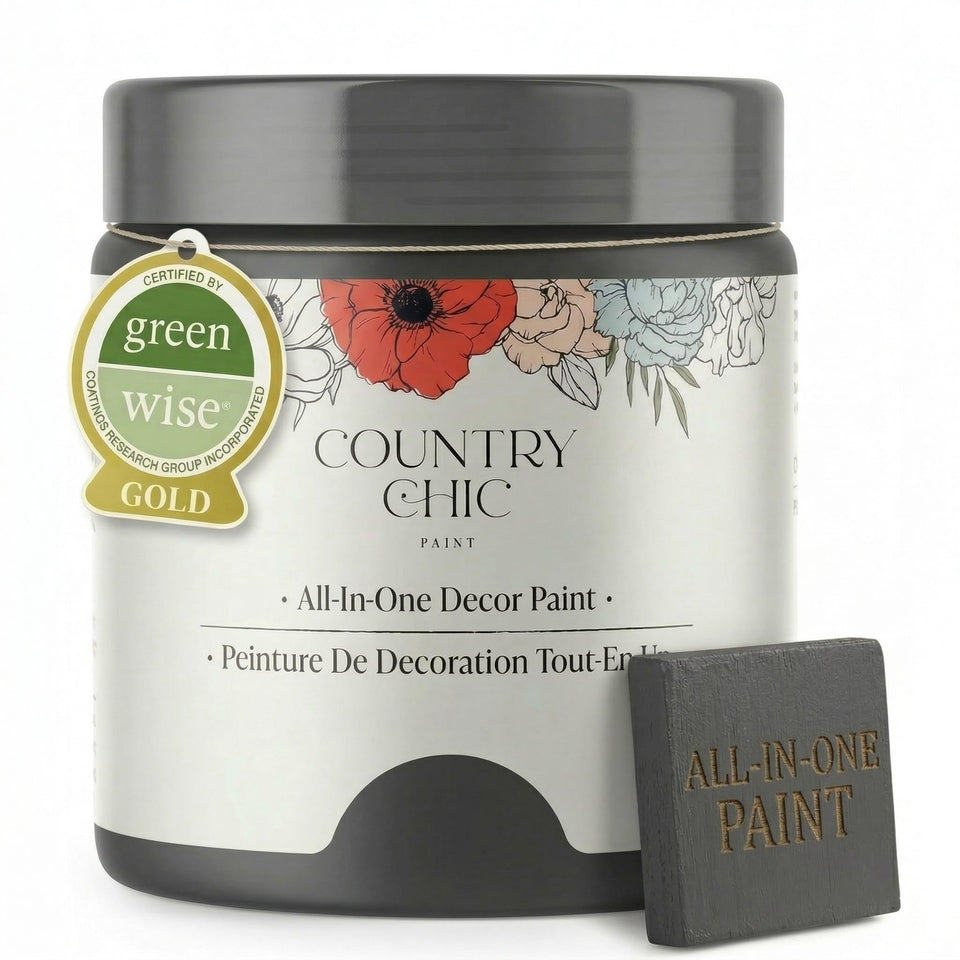 Country Chic Liquorice bottle with built-in primer for quick furniture updates.
