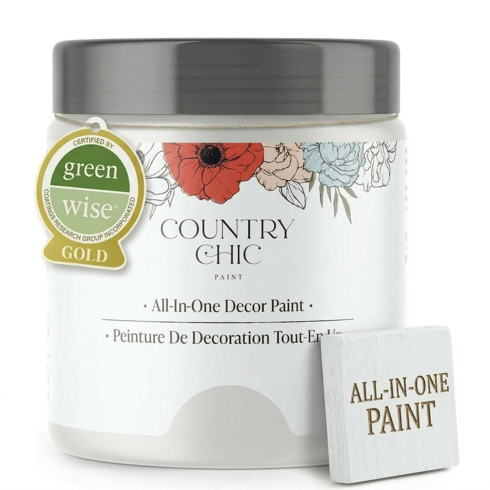 Country Chic all-in-one chalk paint Simplicity White bottle pour for effortless coverage.