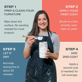 Country Chic built-in primer and top coat simplifies furniture transformations.