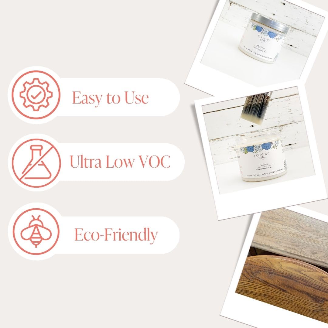 Country Chic Clear Coat brush-stroke demonstrates satin finish on furniture