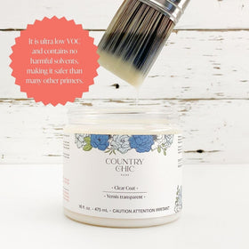 Country Chic Clear Coat low VOC formula maintains a fresh work area
