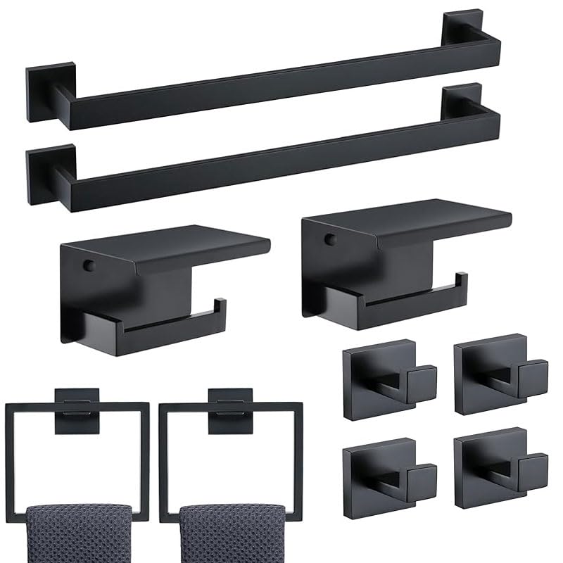 COUOBO matte black towel bar 23.6-inch for organized towels