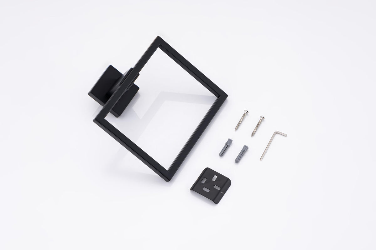 COUOBO matte black large towel rack mounted on wall