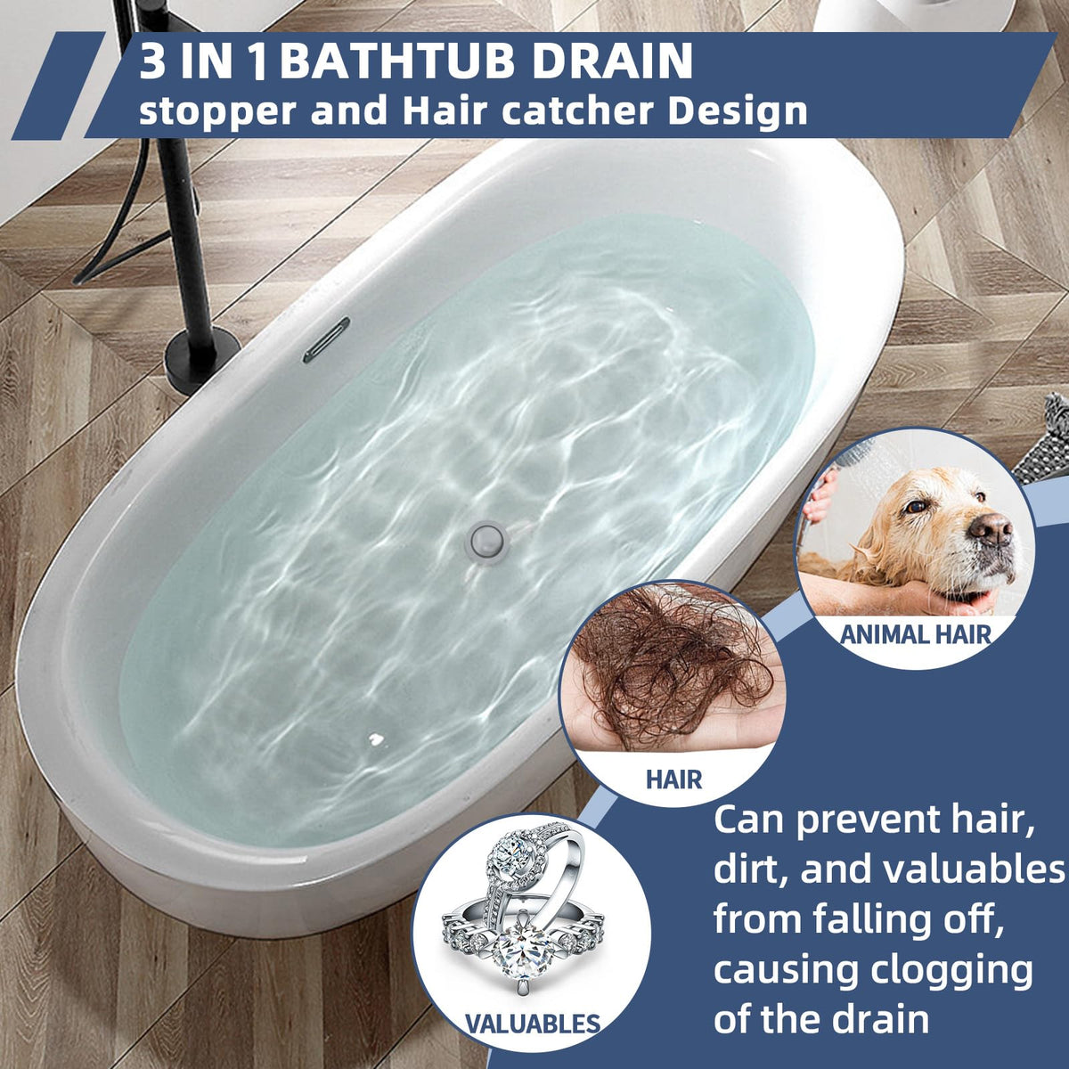 COVO hair-filter-basket captures debris for mess-free drains