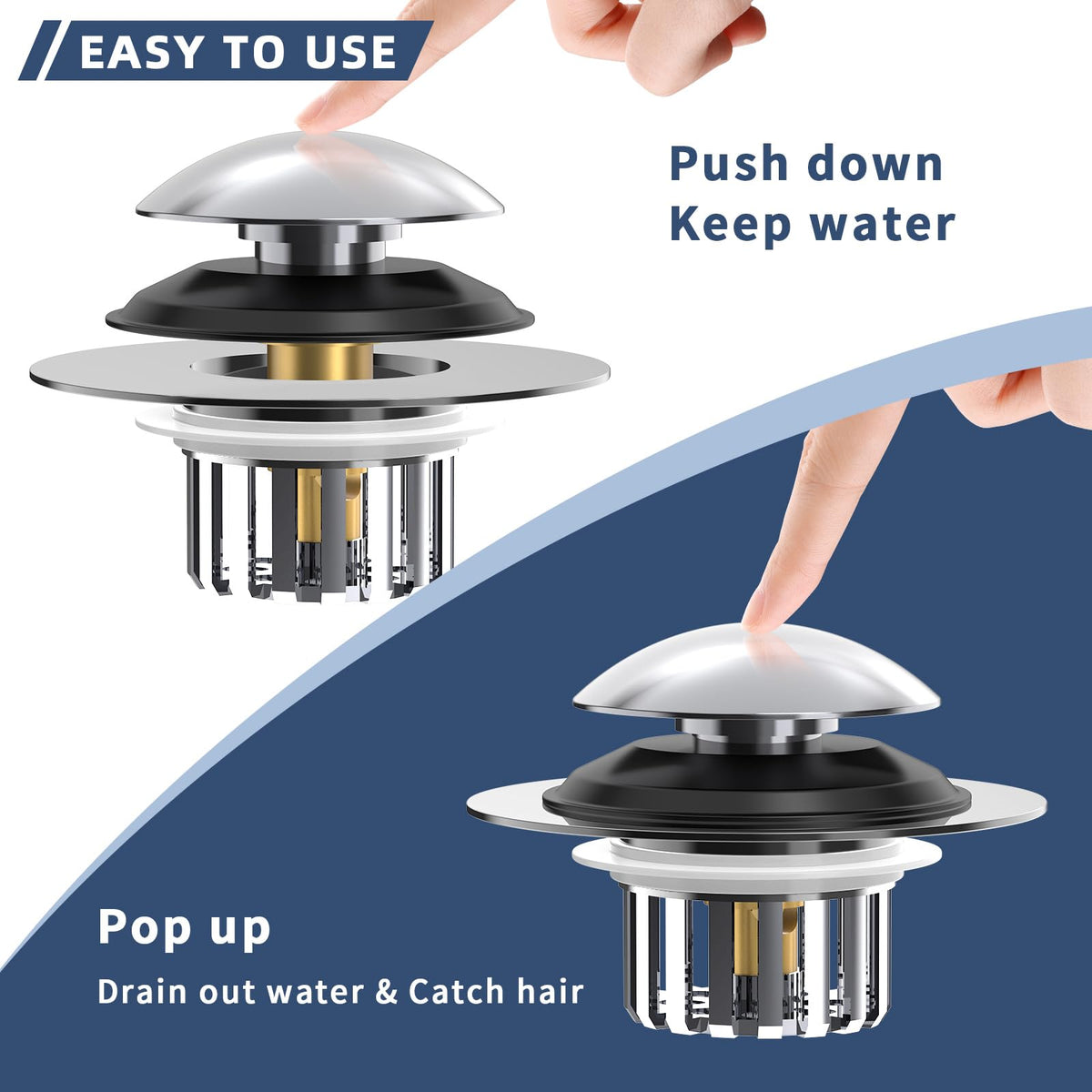 COVO universal compatibility for most lift-and-turn, toe and trip lever drains