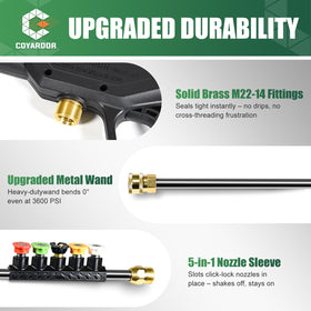 Coyardor extension wand shown in metal construction offers extended reach during cleaning.