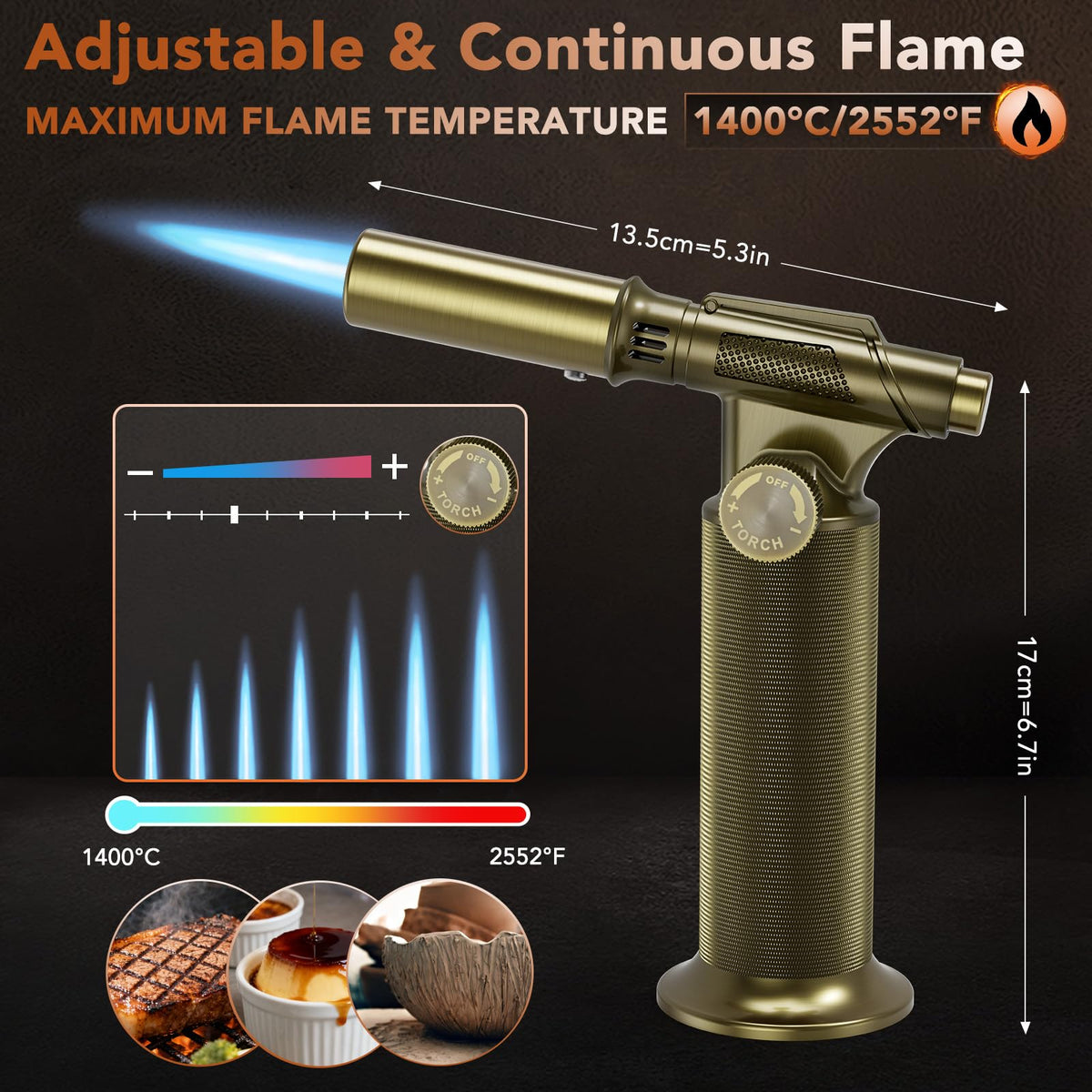 CoYlBod flame-lock keeps the torch lit safely during tasks.