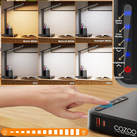 COZOO LED desk lamp head tilt highlighting flexible light direction for reading