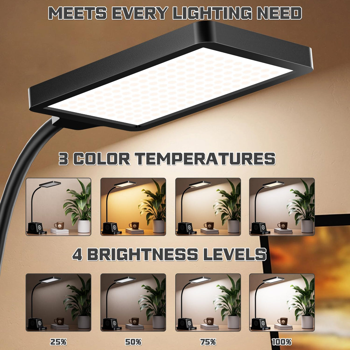 Cozoo desk lamp with wide light panel delivers even illumination across a long desk