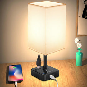 cozoo table lamp with dimmable USB charging base for easy device power at night.
