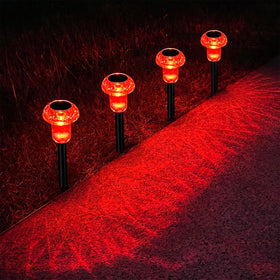 COZY-PAVILION Easter red mushroom solar light illuminating a garden path at dusk