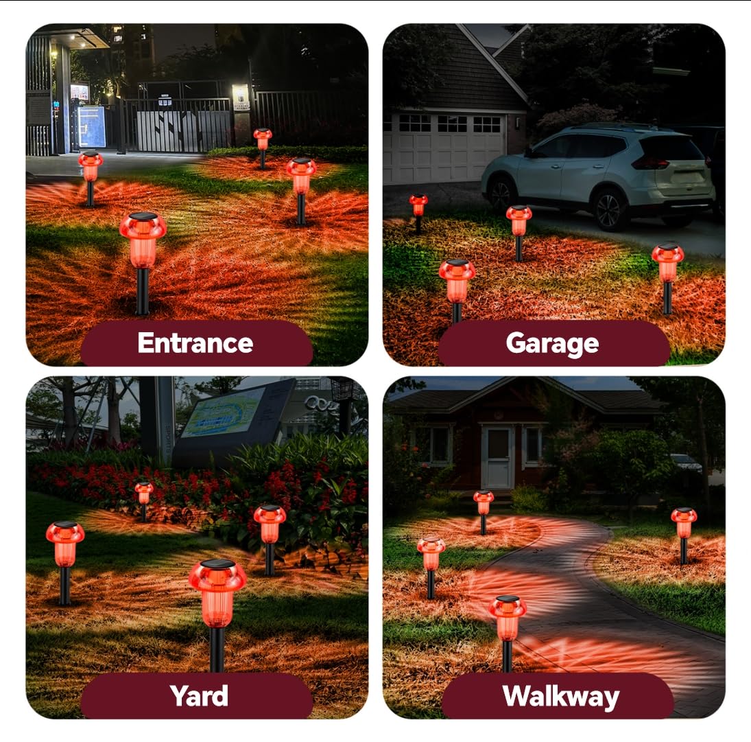 COZY-PAVILION warm red glow casting decorative patterns on a flower bed