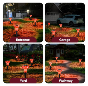 COZY-PAVILION warm red glow casting decorative patterns on a flower bed