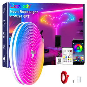 Cozylady RGB neon LED rope light illuminating the living room with vibrant color ambiance.