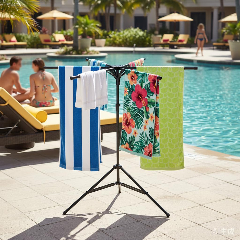 CozyNova pool towel rack outdoor overview shows versatile towel drying.