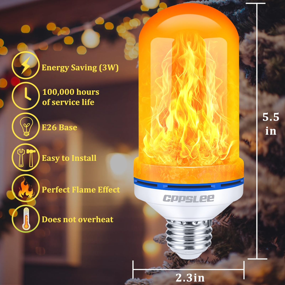 CPPSLEE LED flame bulb for Christmas lights with warm glow