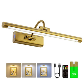 Craftersmark 16-inch gallery light with brass base illuminating artwork evenly.