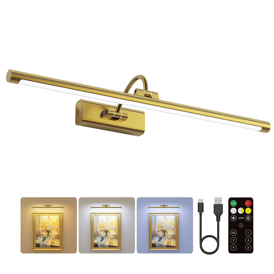 Craftersmark 24-inch brass picture light illuminates large artworks with a refined glow.