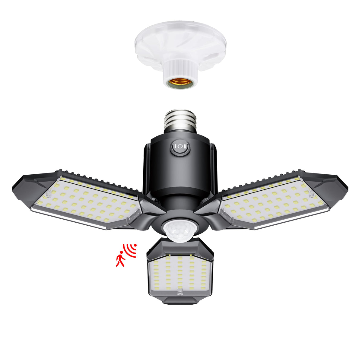 Craftersmark 80W motion sensor light with wide coverage for safe garage entry.