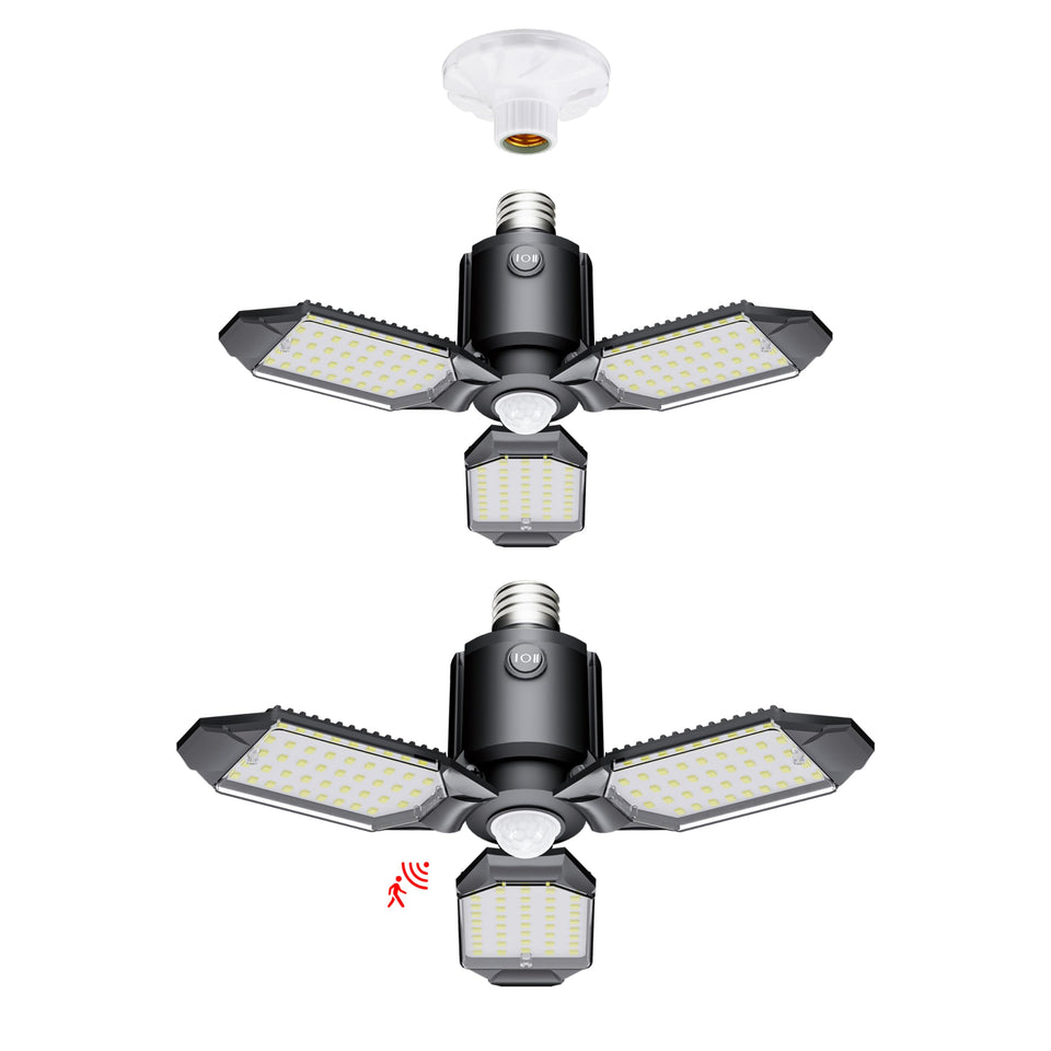 Craftersmark motion sensor garage light with 8000 lumens for bright nighttime visibility.