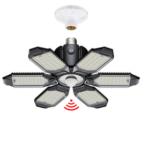Craftersmark motion sensor garage light front view showing bright, even night illumination.