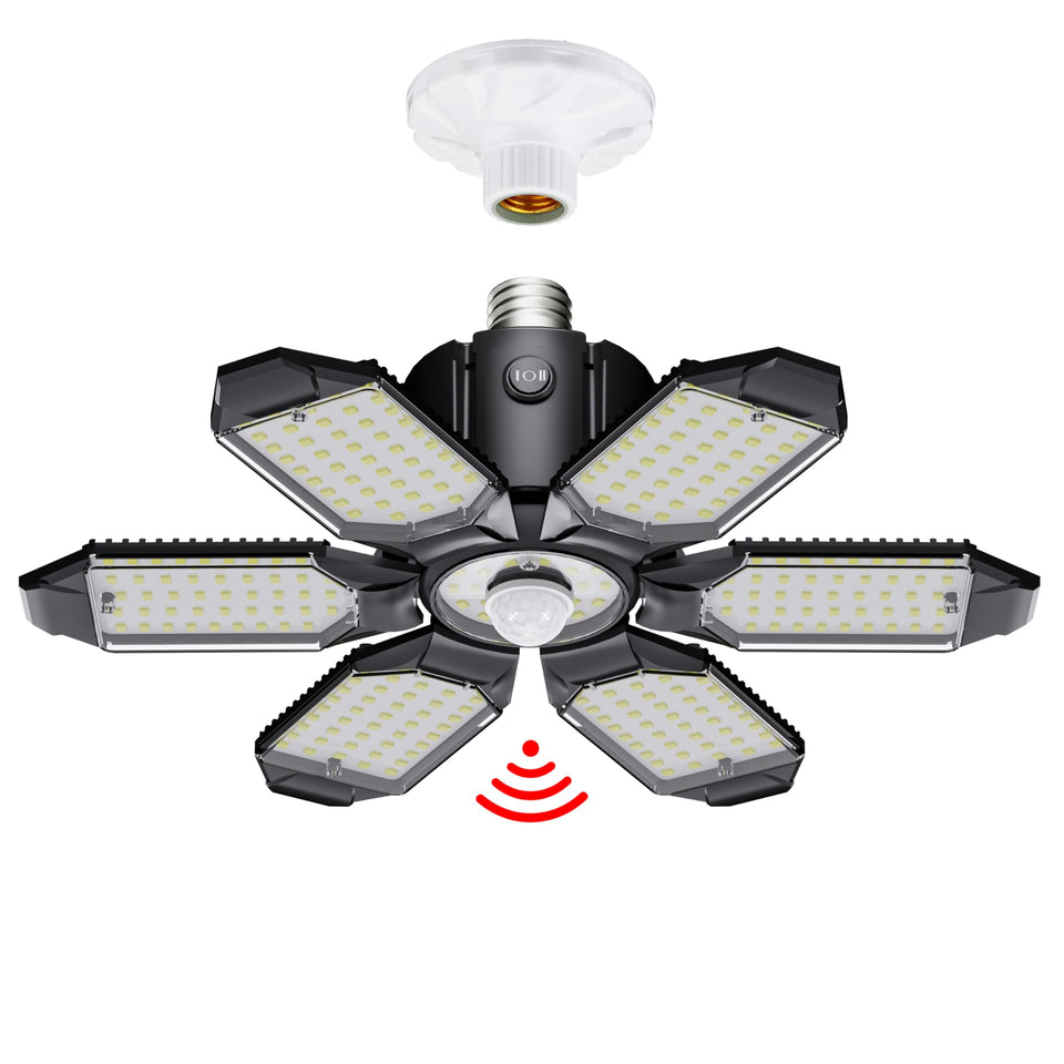 Craftersmark motion sensor garage light front view showing bright, even night illumination.