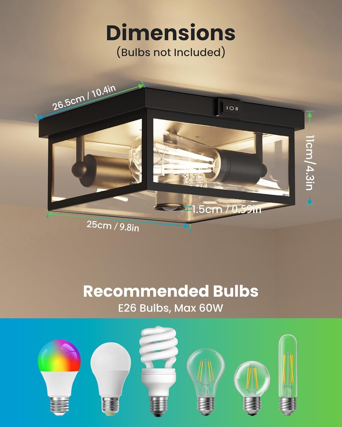 Craftersmark light with clear glass panels showcases the glow while protecting components