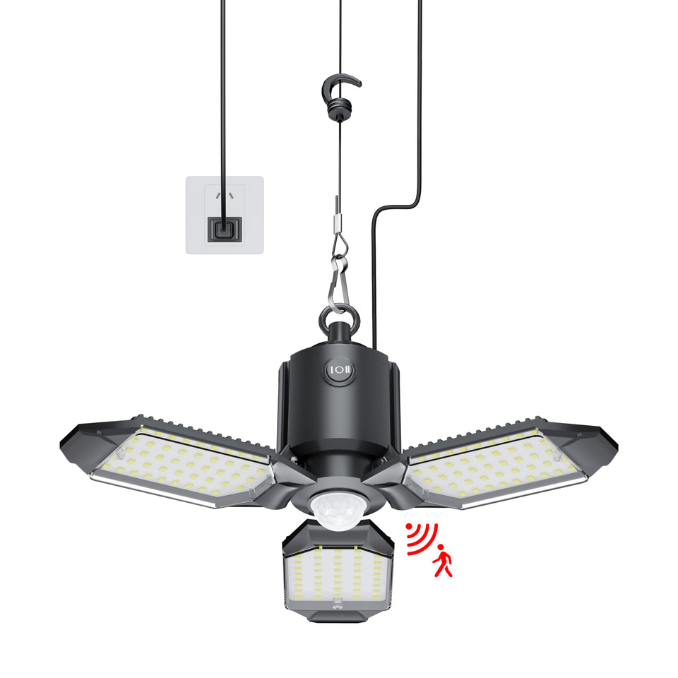 Craftersmark plug-in garage light with motion sensor delivers 8000LM brightness.