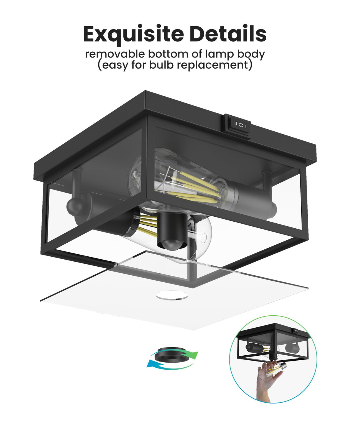 Craftersmark removable bottom panel enables quick bulb replacement