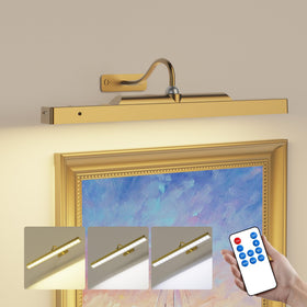 Craftersmark wireless picture light on frame highlighting artwork with even brightness.