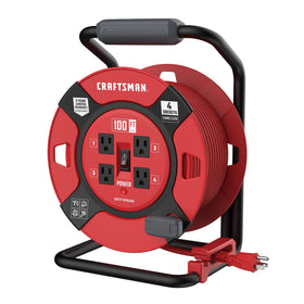 Craftsman 100 ft retractable extension cord reel with four outlets for outdoor projects
