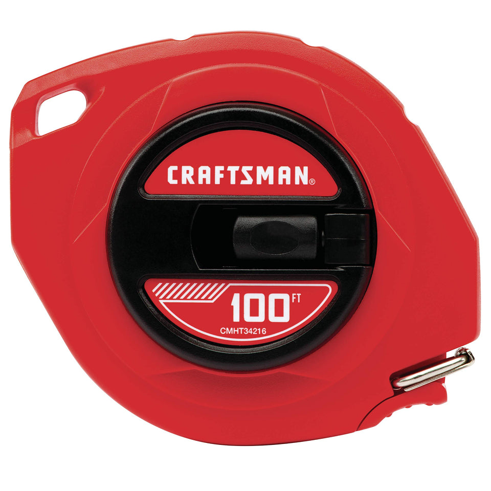 CRAFTSMAN 100-ft tape measure blade view highlights a durable steel blade for lasting accuracy.