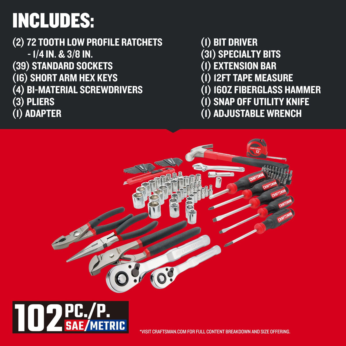 CRAFTSMAN 102-piece tool kit socket set with versatile drive options