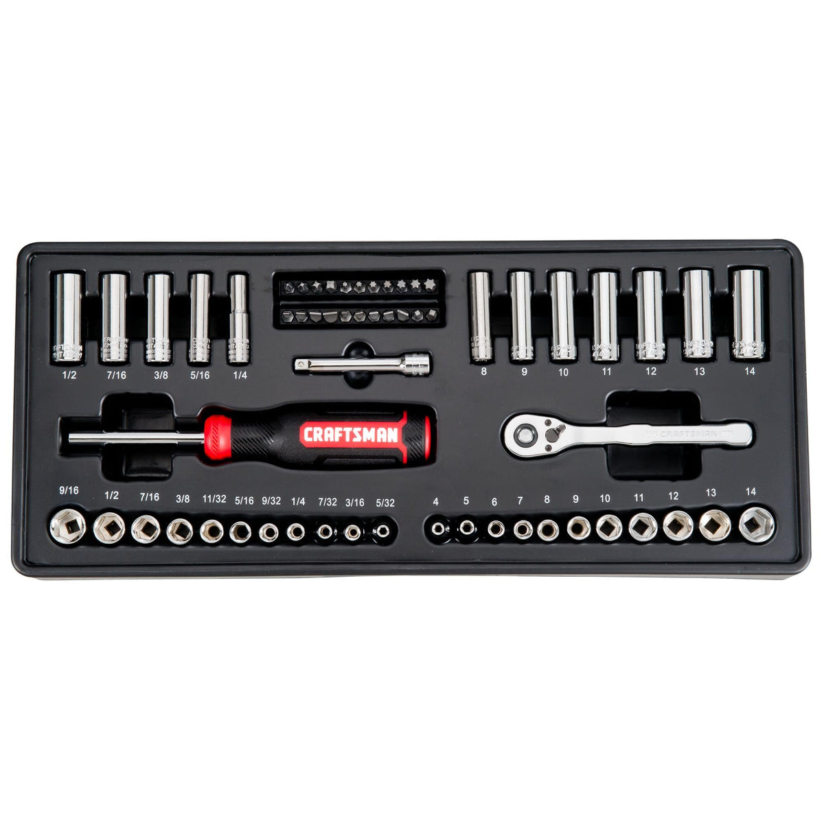 Craftsman 104Pc tool set drawers glide on ball-bearing slides for easy access.