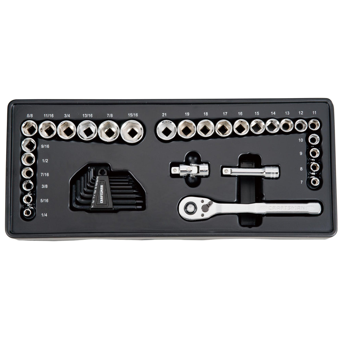 Craftsman 104Pc tool set chrome finish resists corrosion and shines.