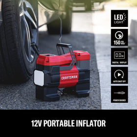 Craftsman inflator LED light enhances visibility during night inflation.