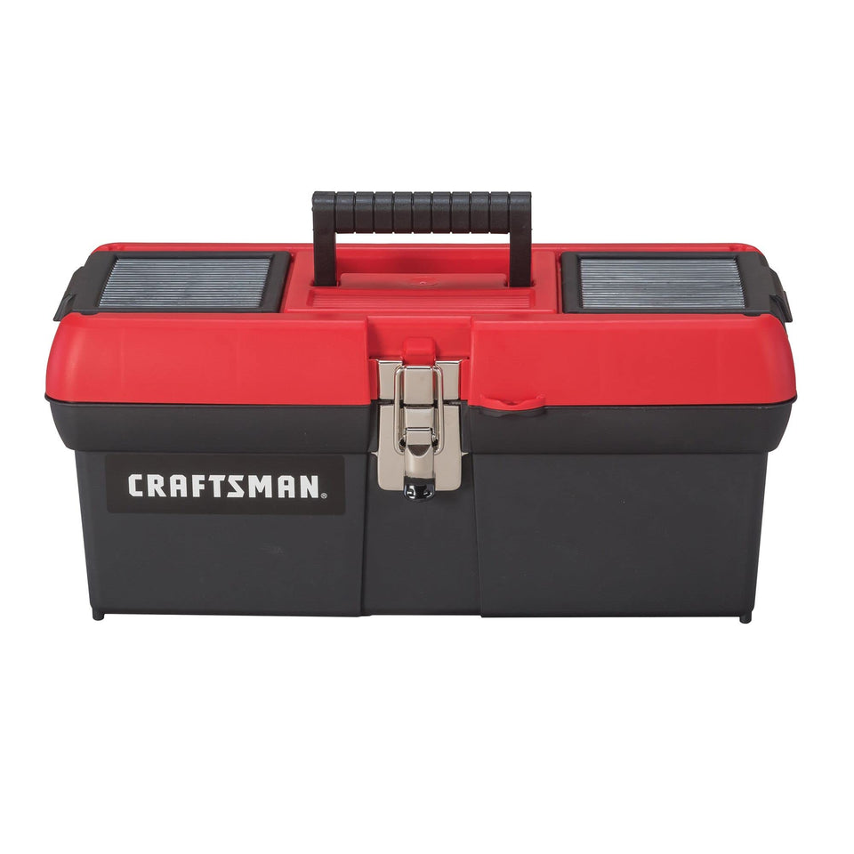 CRAFTSMAN 16-inch toolbox front view with sturdy red/black finish for durable storage.
