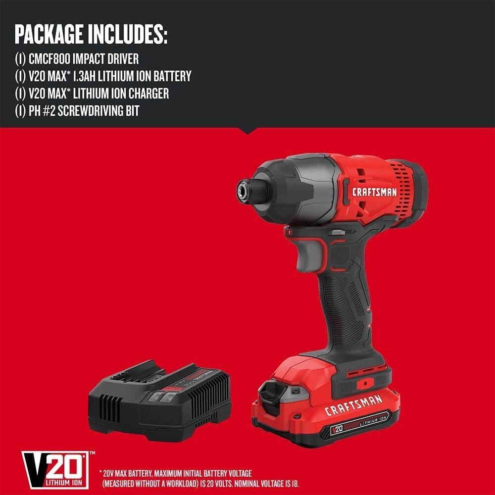 CRAFTSMAN 20V MAX Impact Driver Kit with battery attached for instant use.