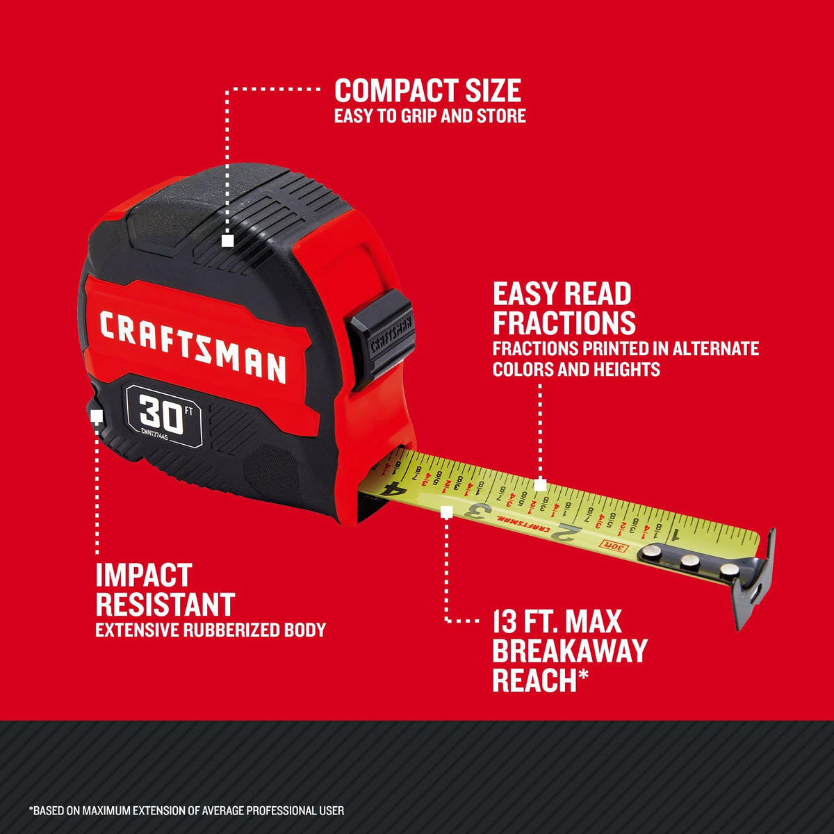 Craftsman 30ft tape measure tool belt-ready for quick access on site