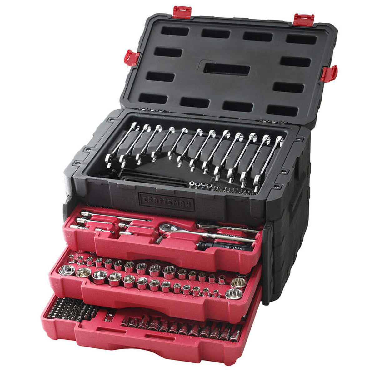 Craftsman 450-piece tool set displaying sockets and wrenches for reach and flexibility